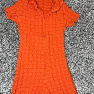 •MadRag Orange Textured Zip-Up Romper - Size: Large